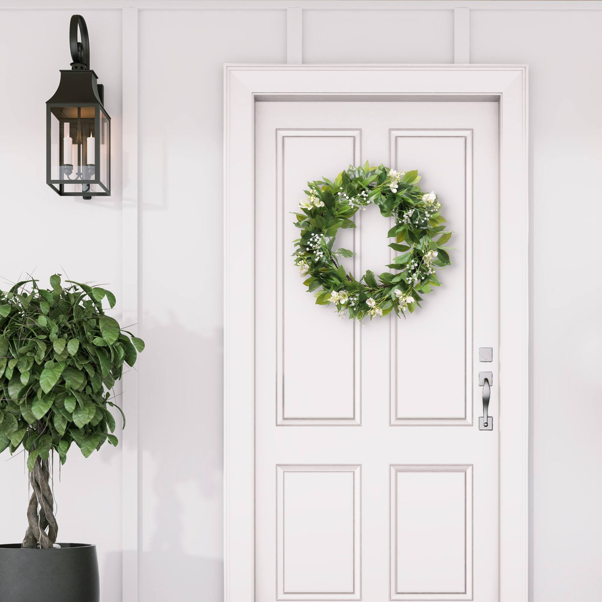 24" Artificial Gypsophila Dogwood Floral Banyan Leaves Spring Wreath